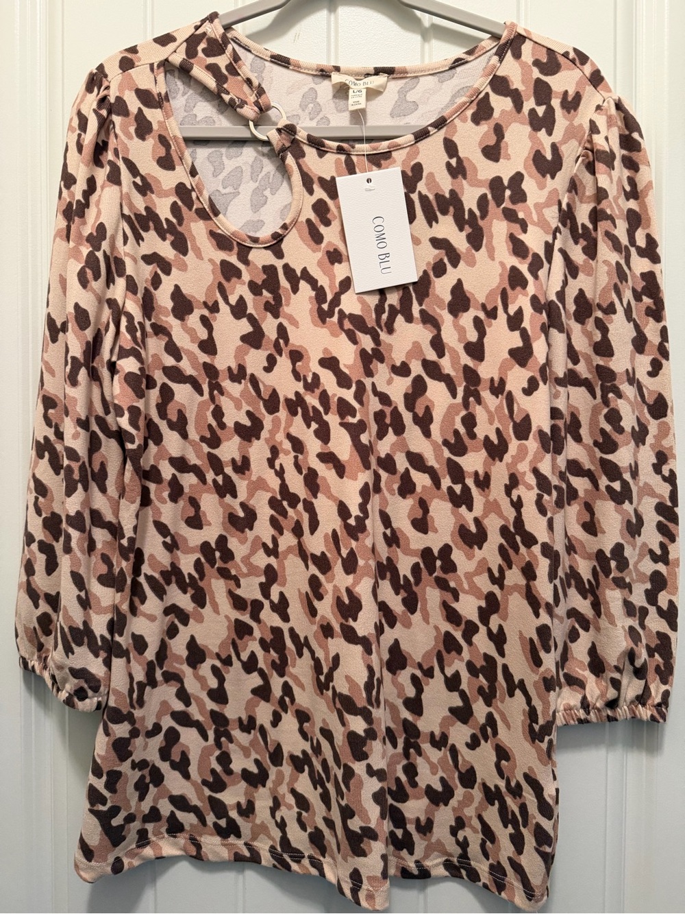 Women's Beige and Brown Leopard Print Long Sleeve Top